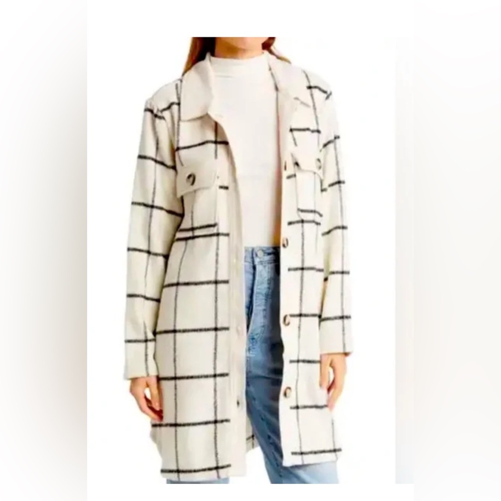 New - Never Worn - Nordstrom Melloday Long Shacket - Cream/Black Windowpane - S